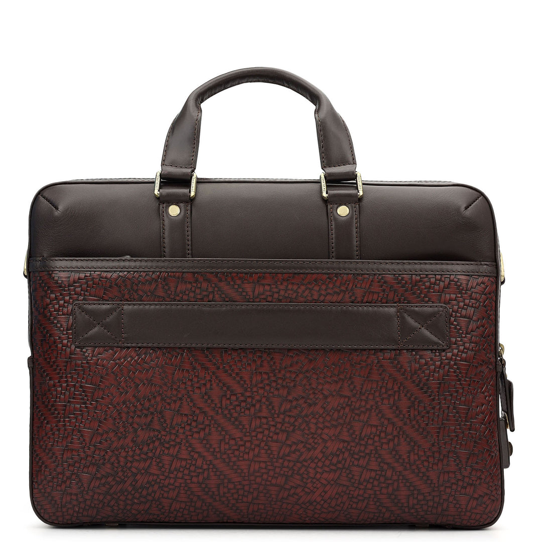 Mat Emboss Plain Leather Laptop Bag - Burgundy
