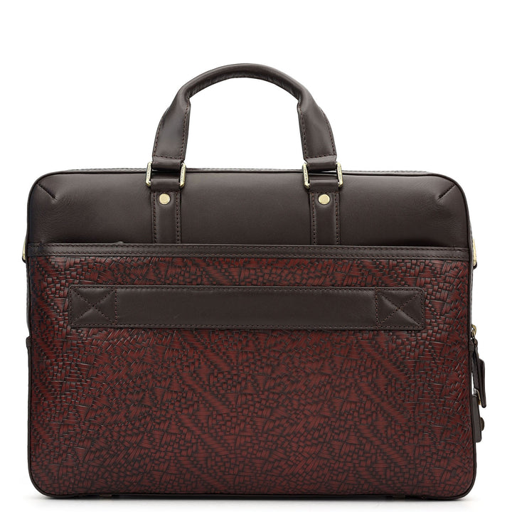 Mat Emboss Plain Leather Laptop Bag - Burgundy