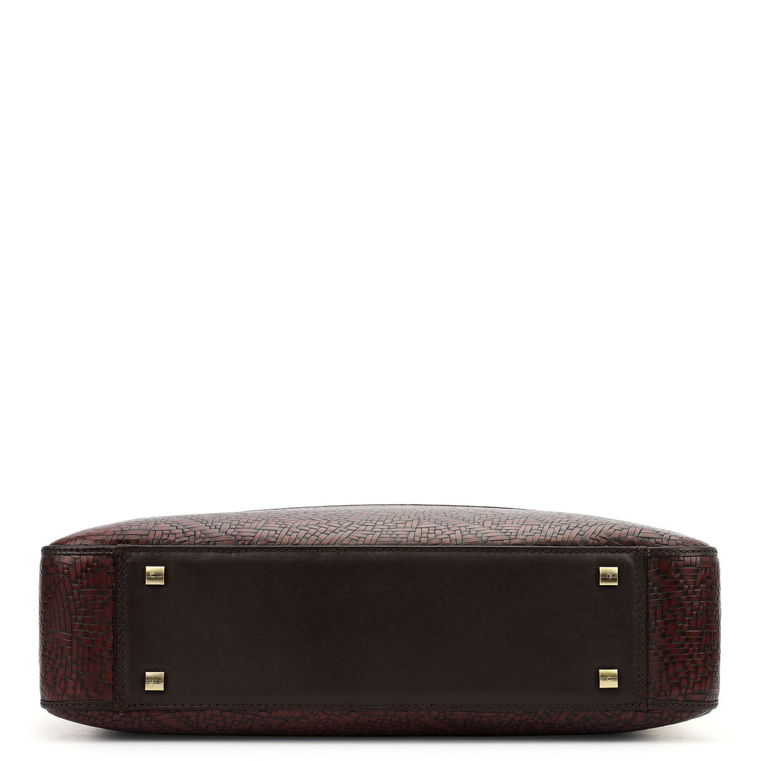 Mat Emboss Plain Leather Laptop Bag - Burgundy
