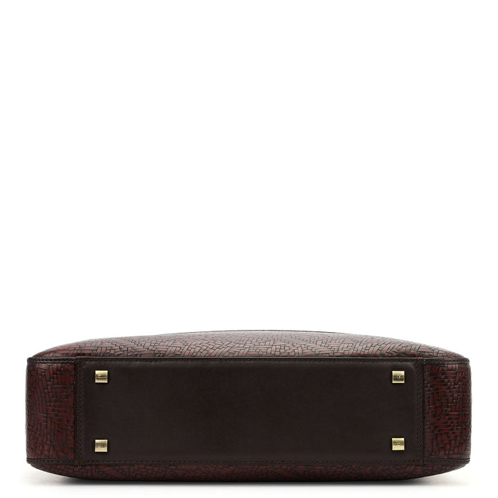 Mat Emboss Plain Leather Laptop Bag - Burgundy