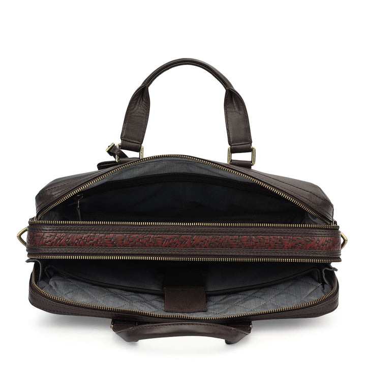 Mat Emboss Plain Leather Laptop Bag - Burgundy