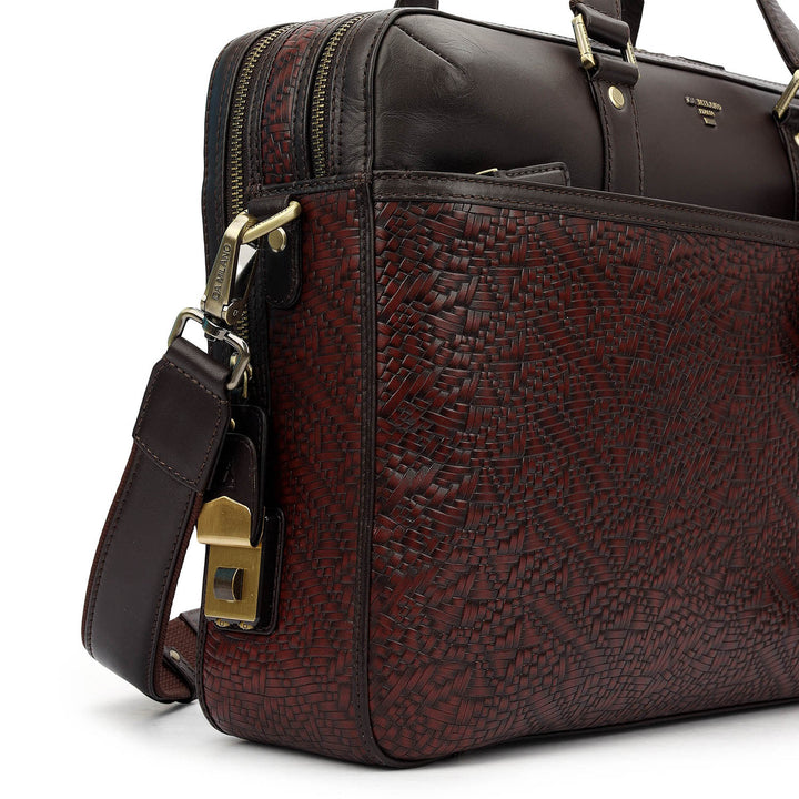 Mat Emboss Plain Leather Laptop Bag - Burgundy