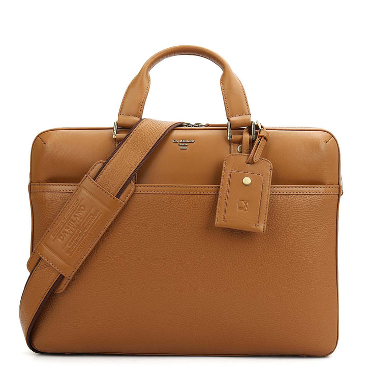 Wax Plain Leather Laptop Bag - Caramel