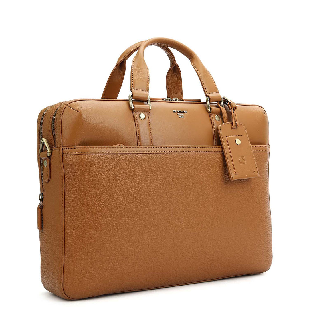 Wax Plain Leather Laptop Bag - Caramel