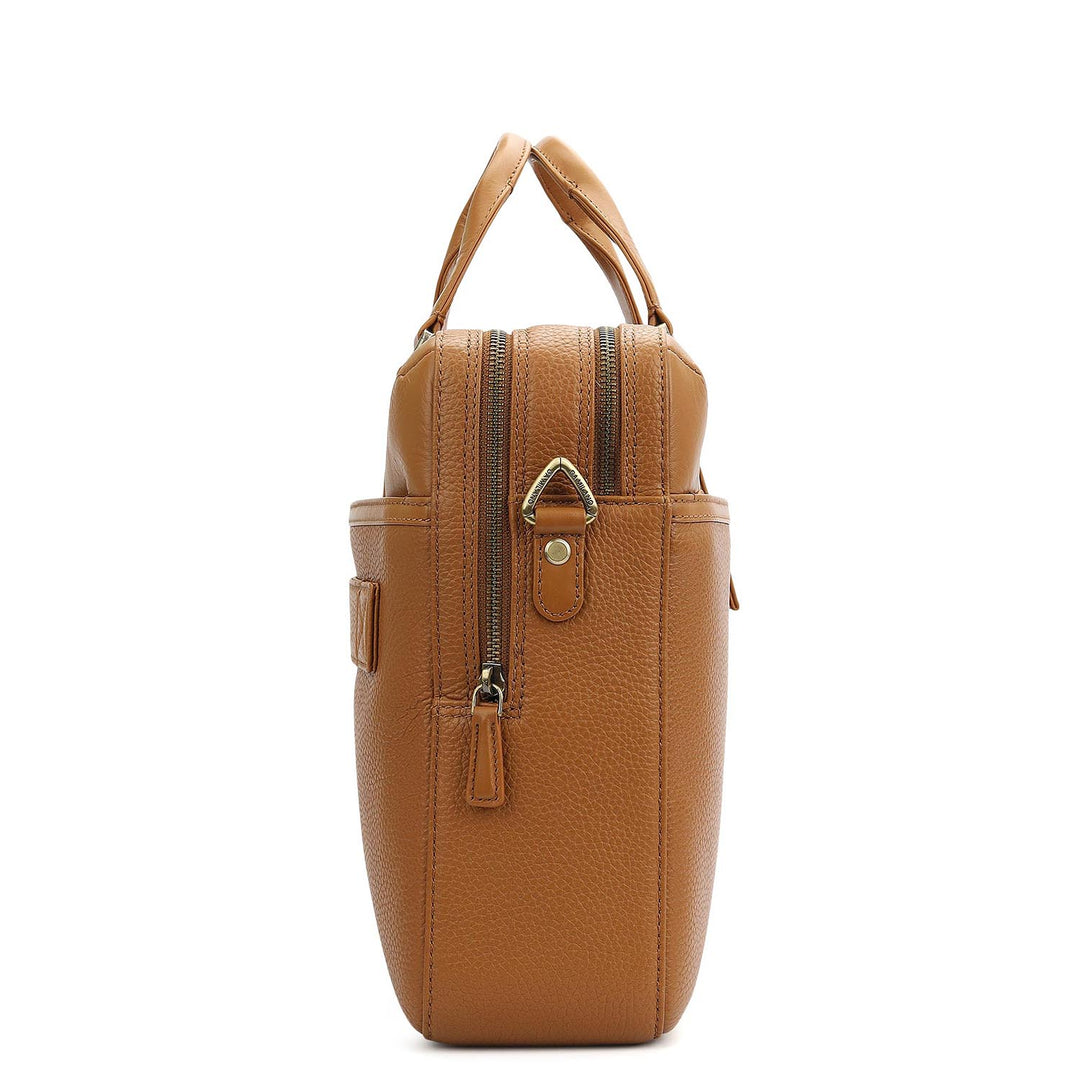 Wax Plain Leather Laptop Bag - Caramel