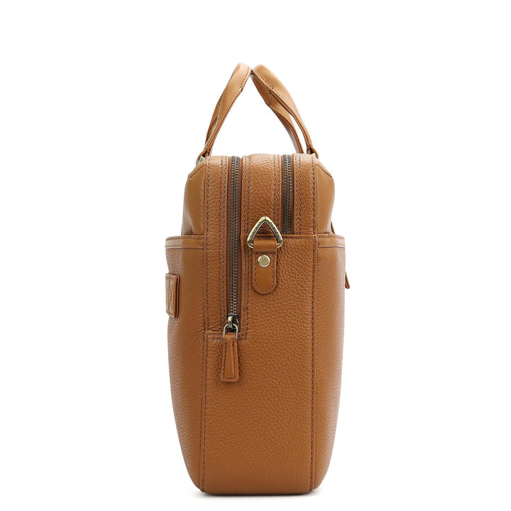 Wax Plain Leather Laptop Bag - Caramel