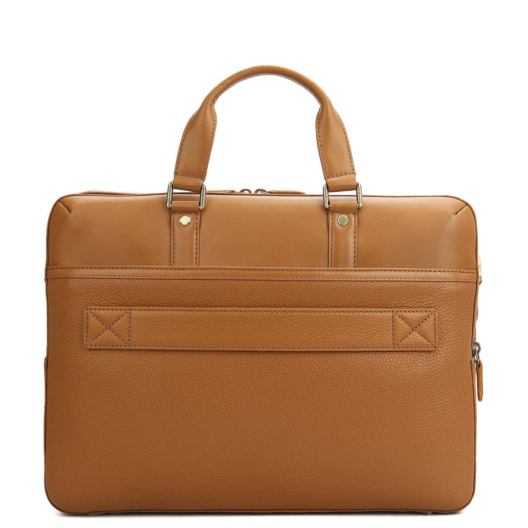 Wax Plain Leather Laptop Bag - Caramel