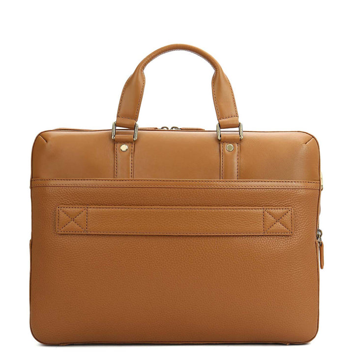 Wax Plain Leather Laptop Bag - Caramel