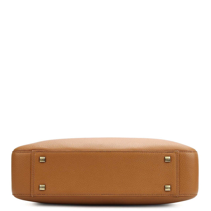 Wax Plain Leather Laptop Bag - Caramel
