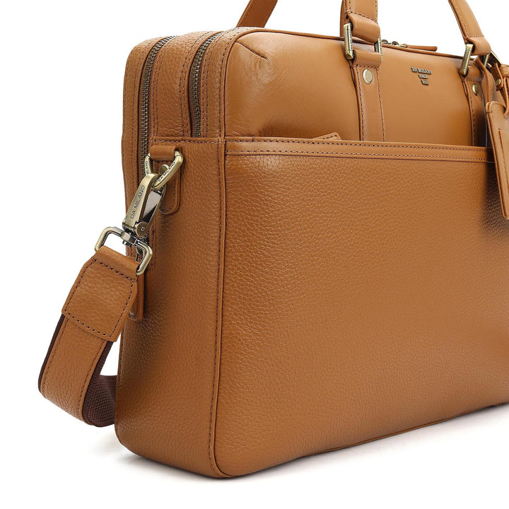 Wax Plain Leather Laptop Bag - Caramel