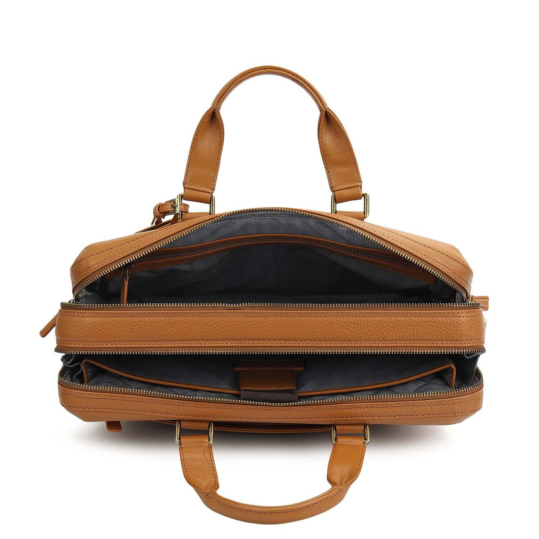 Wax Plain Leather Laptop Bag - Caramel