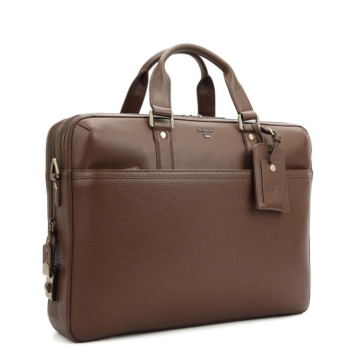 Wax Plain Leather Laptop Bag - Mocha