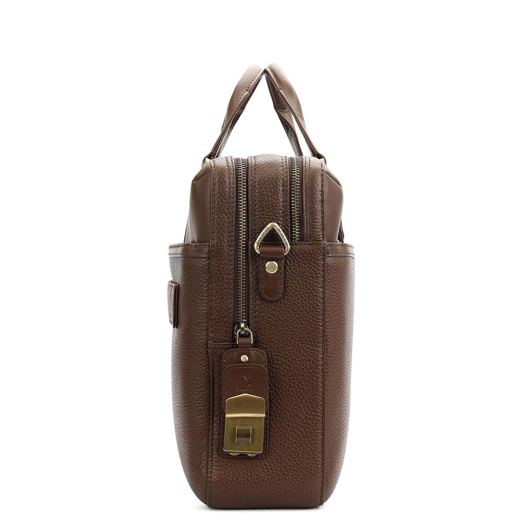 Wax Plain Leather Laptop Bag - Mocha