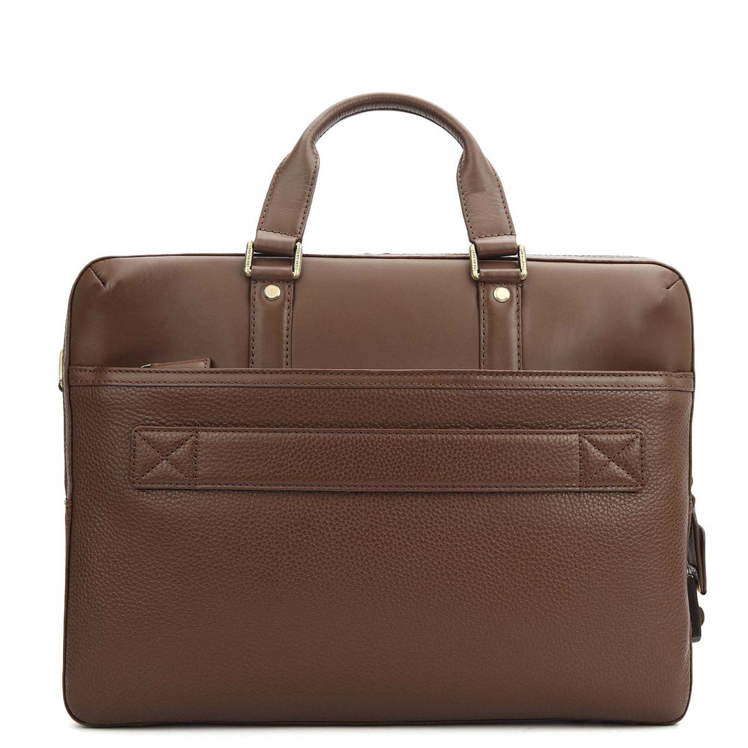 Wax Plain Leather Laptop Bag - Mocha