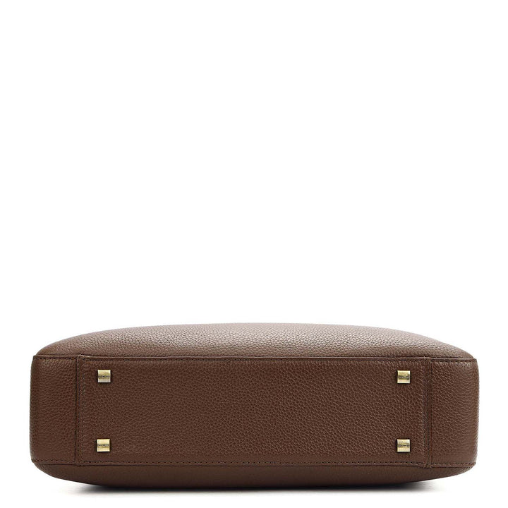 Wax Plain Leather Laptop Bag - Mocha