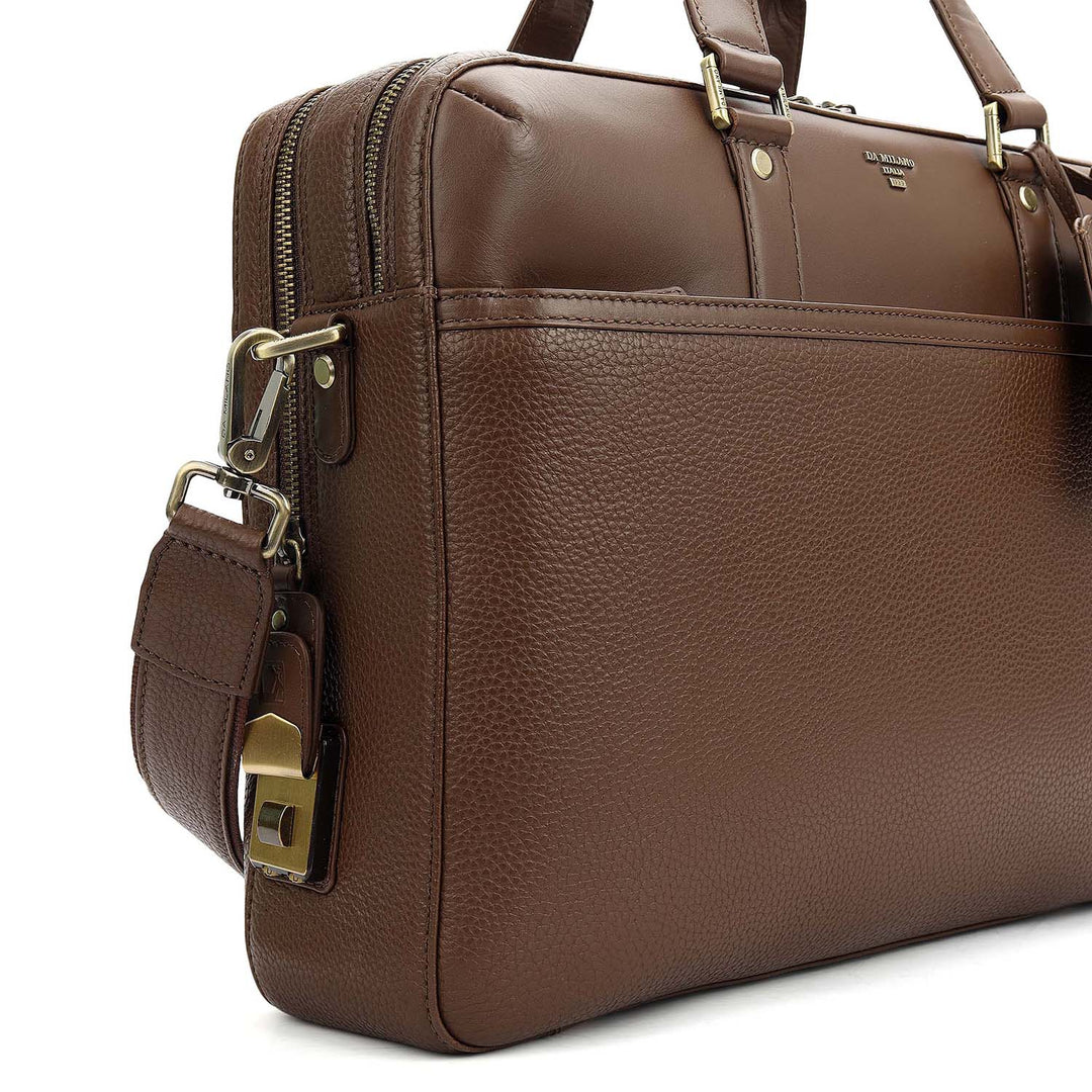 Wax Plain Leather Laptop Bag - Mocha