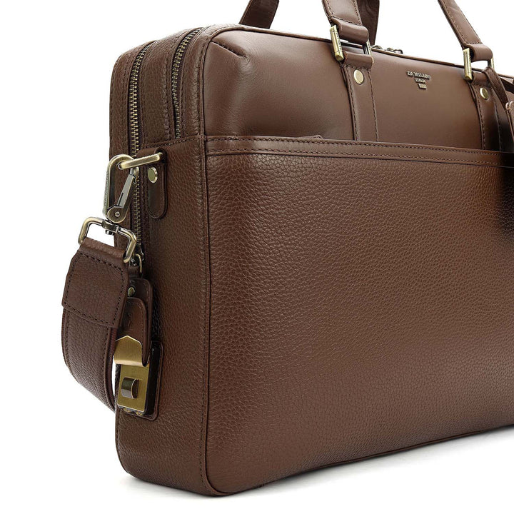 Wax Plain Leather Laptop Bag - Mocha