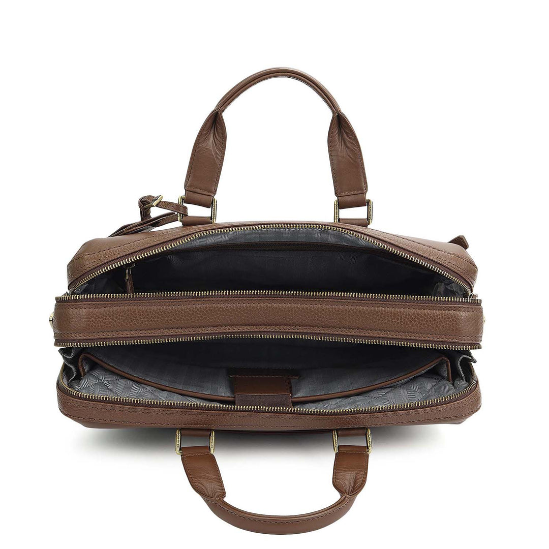 Wax Plain Leather Laptop Bag - Mocha