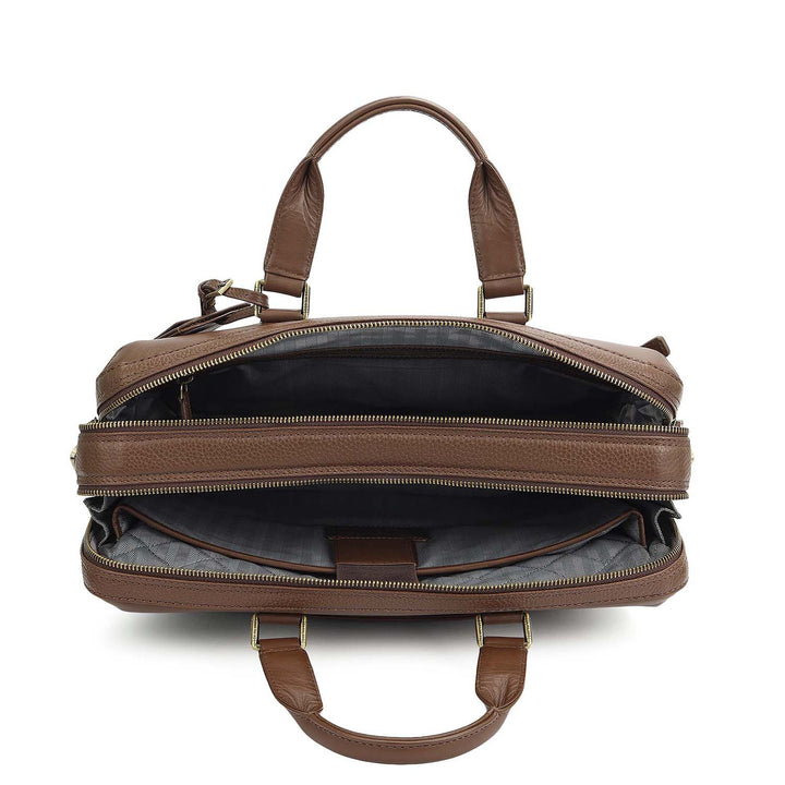 Wax Plain Leather Laptop Bag - Mocha