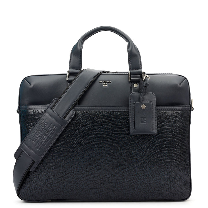 Mat Emboss Plain Leather Laptop Bag - Navy