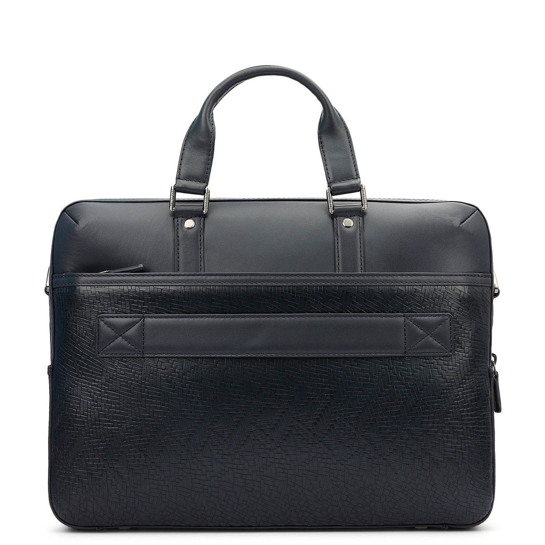 Mat Emboss Plain Leather Laptop Bag - Navy
