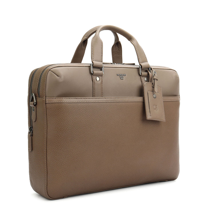 Wax Plain Leather Laptop Bag - Smoke Grey