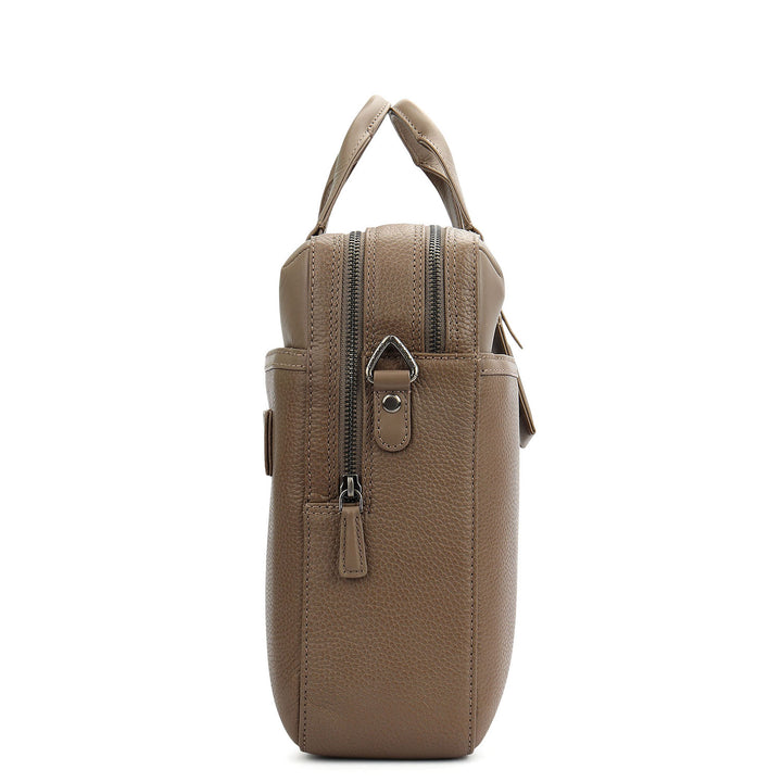 Wax Plain Leather Laptop Bag - Smoke Grey