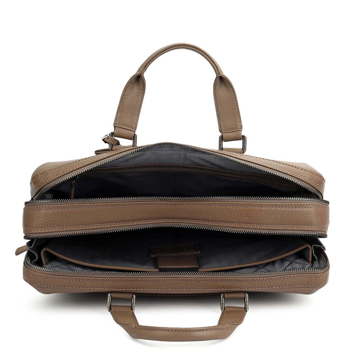 Wax Plain Leather Laptop Bag - Smoke Grey