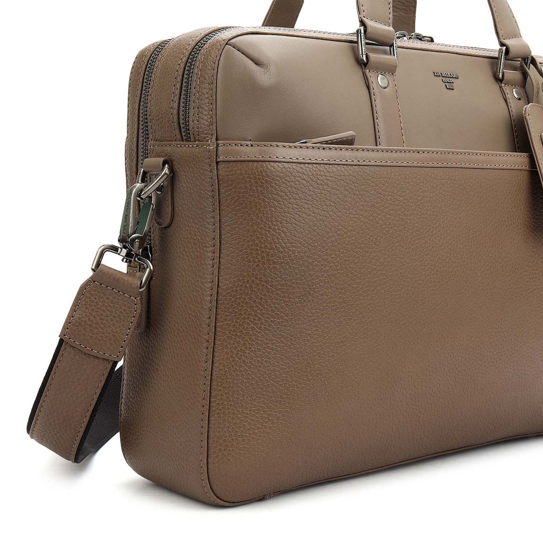 Wax Plain Leather Laptop Bag - Smoke Grey