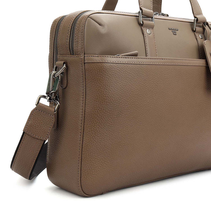 Wax Plain Leather Laptop Bag - Smoke Grey