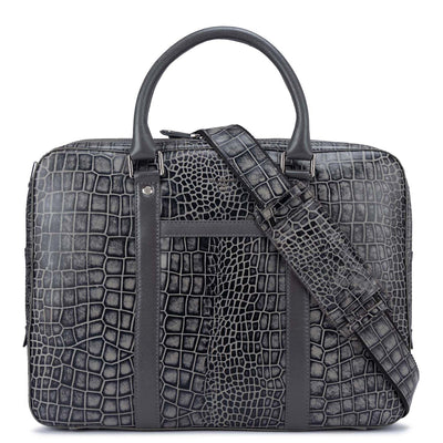 Grey Croco Leather Computer Bag - Upto 14"