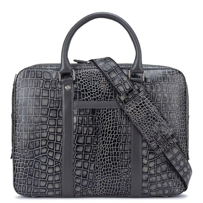 Grey Croco Leather Laptop Bag - Upto 14"