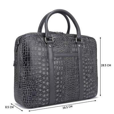 Grey Croco Leather Laptop Bag - Upto 14"