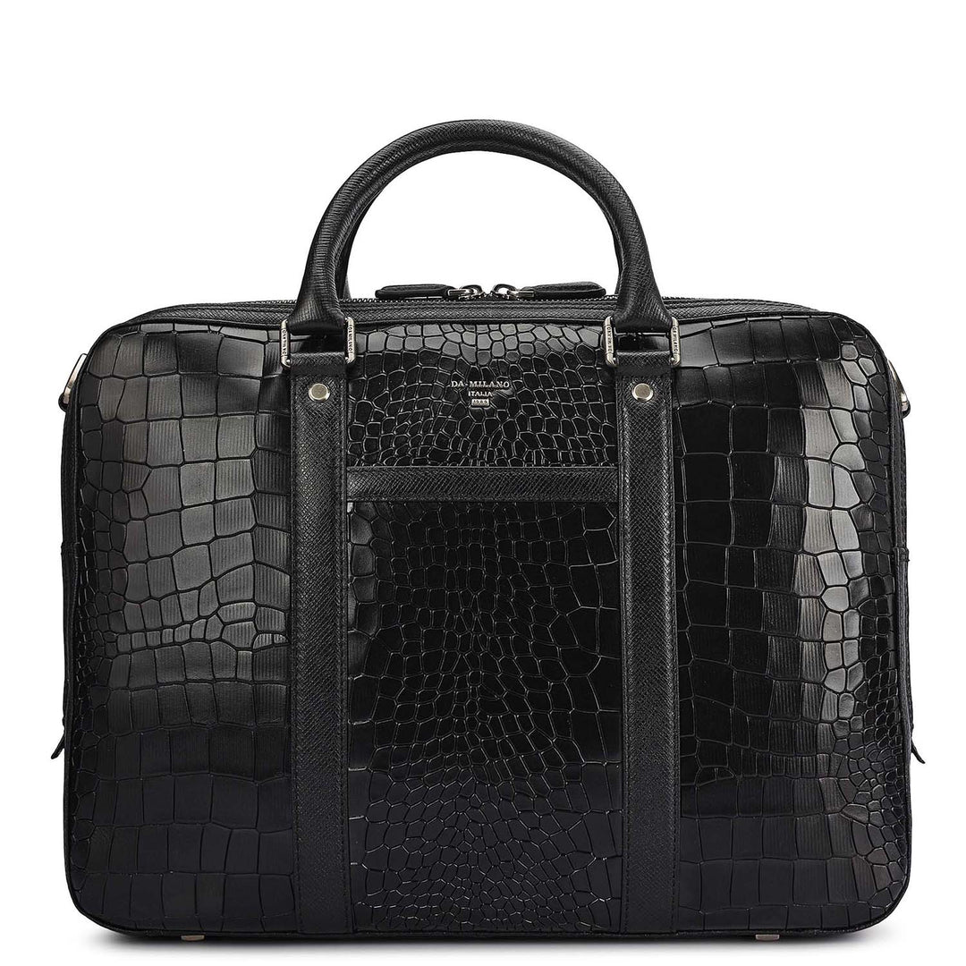 Croco Leather Laptop Bag - Black