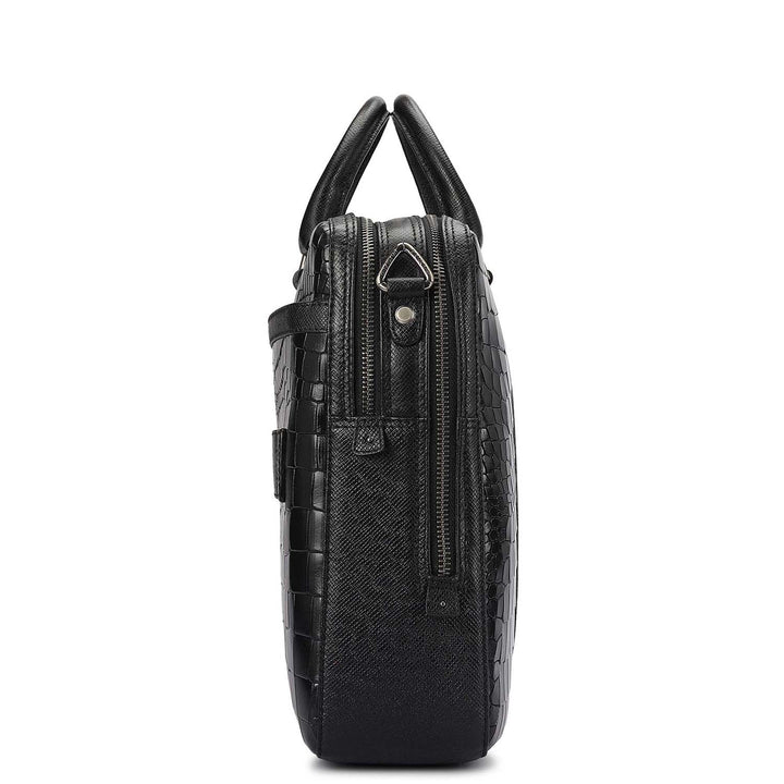Croco Leather Laptop Bag - Black