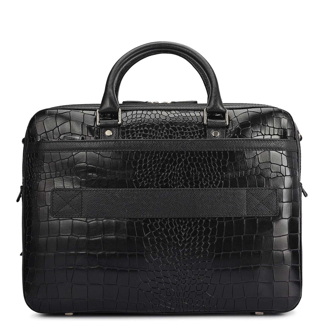 Croco Leather Laptop Bag - Black