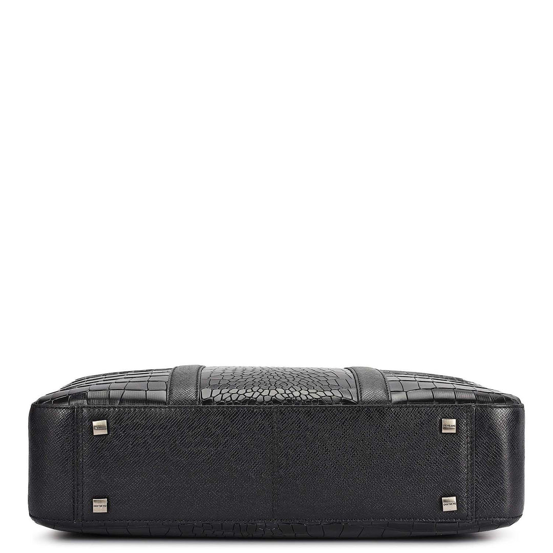 Croco Leather Laptop Bag - Black