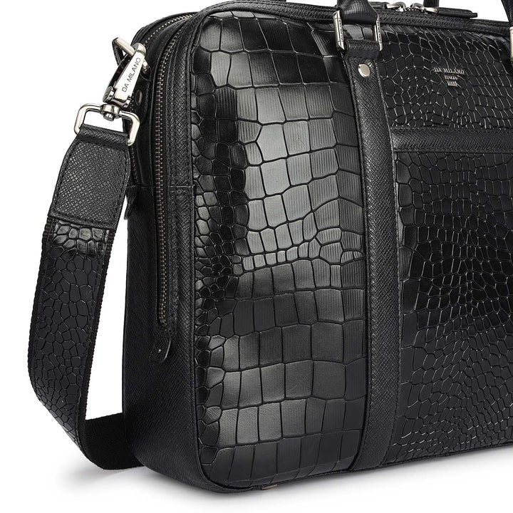 Croco Leather Laptop Bag - Black