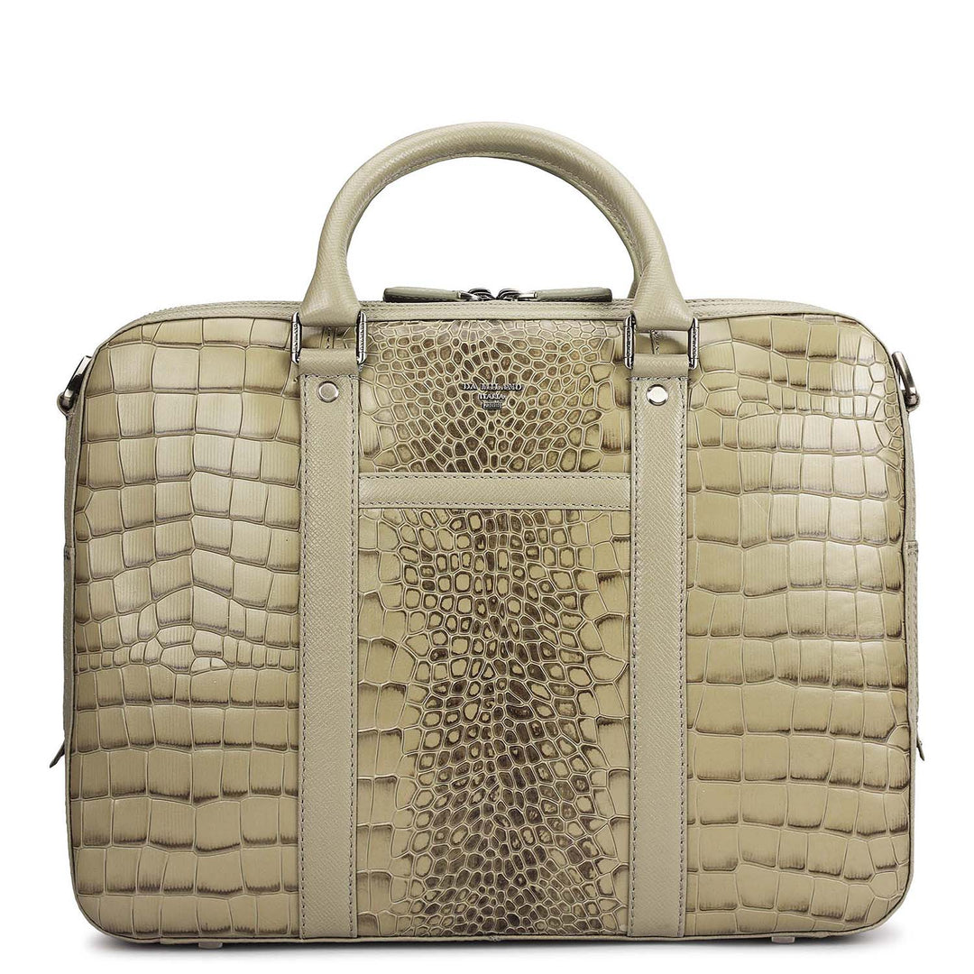 Croco Leather Laptop Bag - Stone Grey