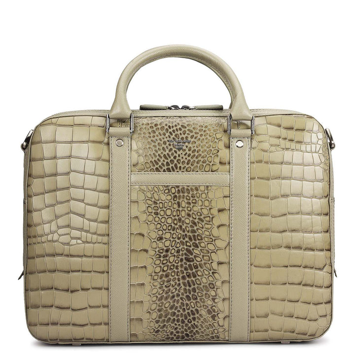 Croco Leather Laptop Bag - Stone Grey