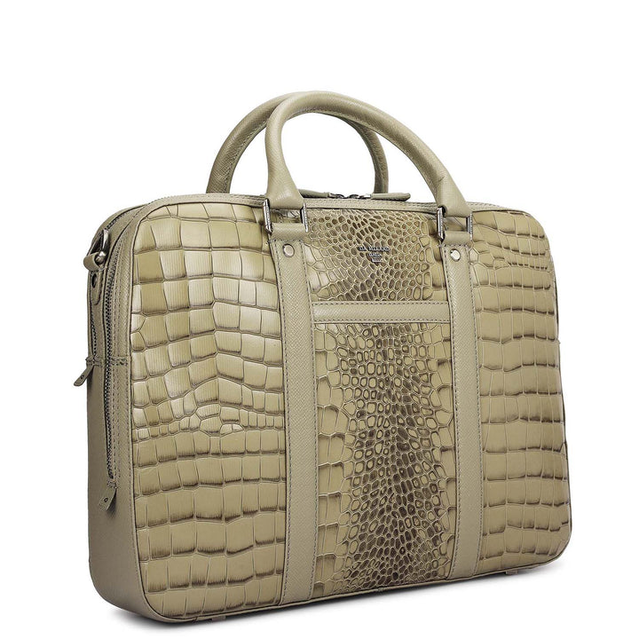 Croco Leather Laptop Bag - Stone Grey