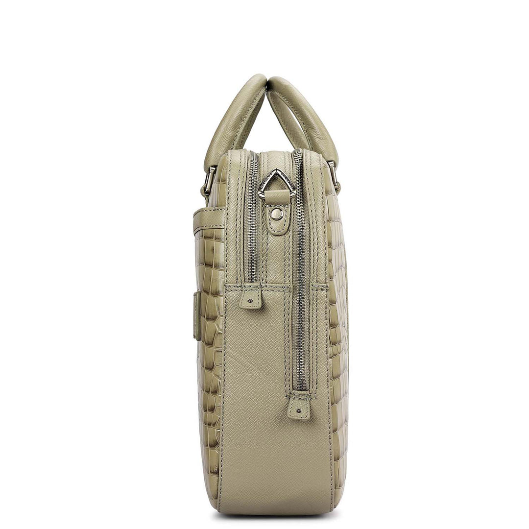 Croco Leather Laptop Bag - Stone Grey
