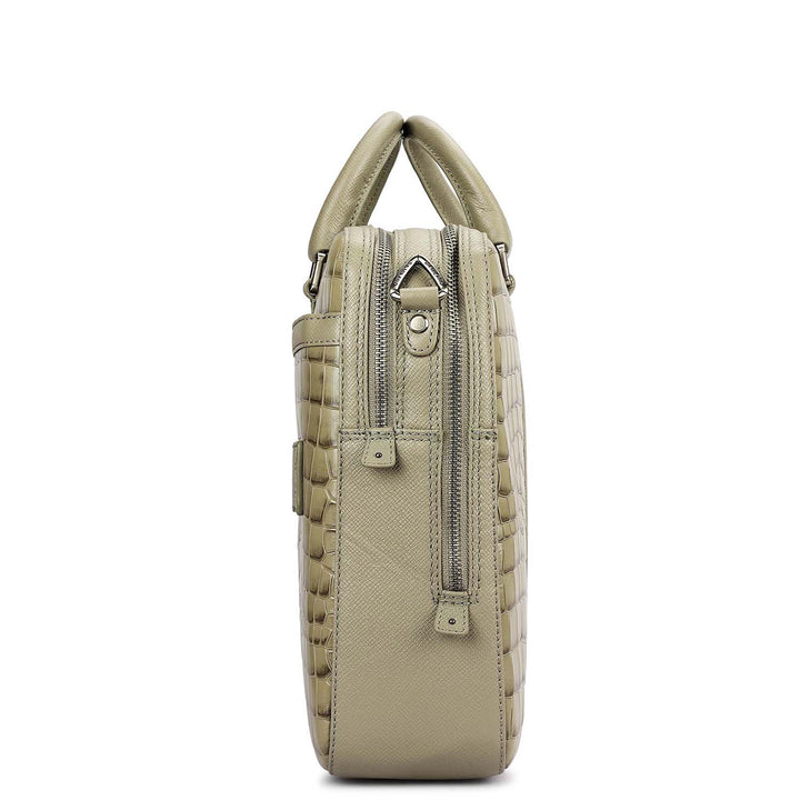 Croco Leather Laptop Bag - Stone Grey