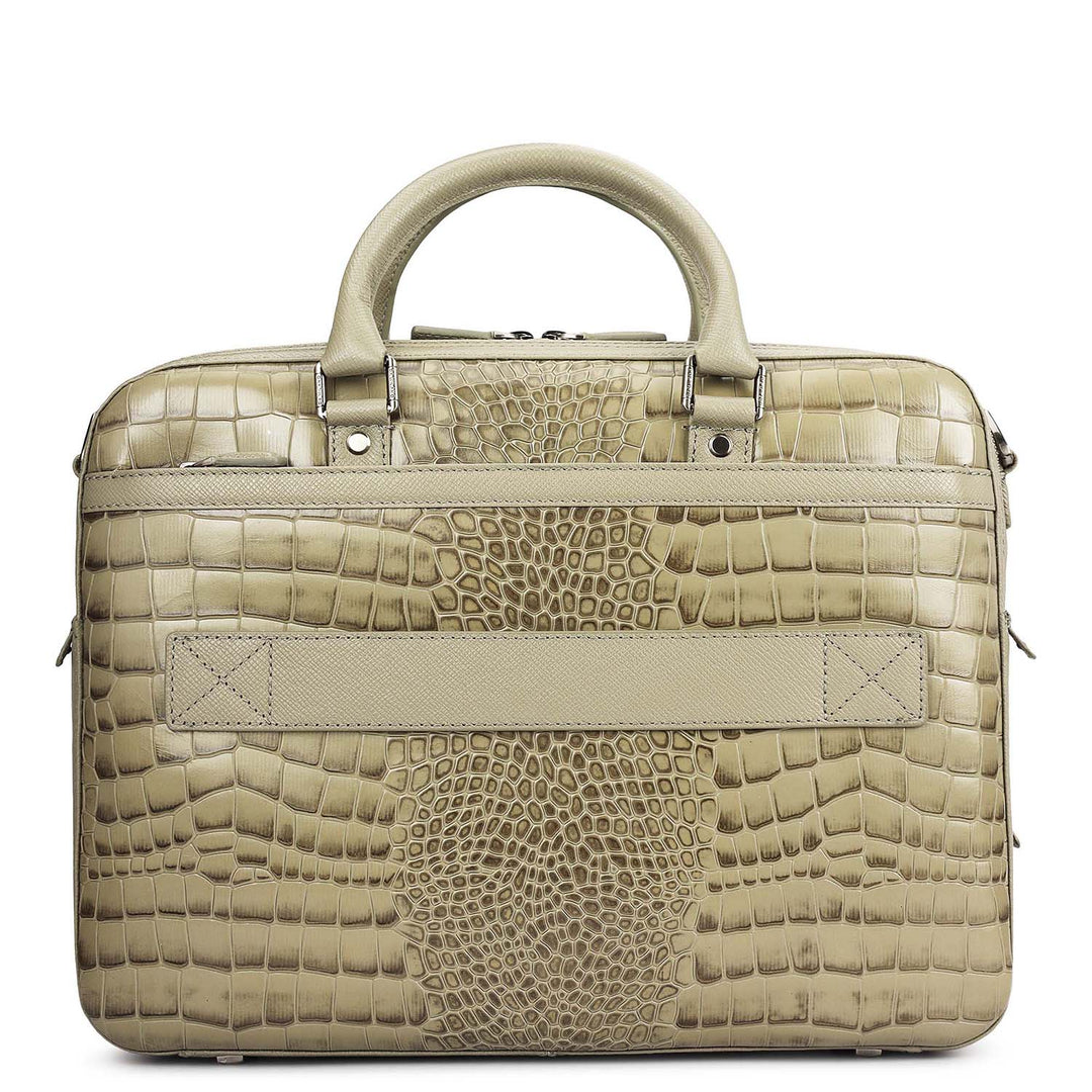 Croco Leather Laptop Bag - Stone Grey