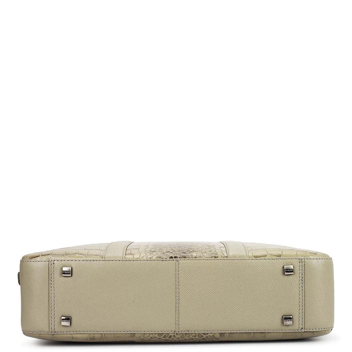 Croco Leather Laptop Bag - Stone Grey