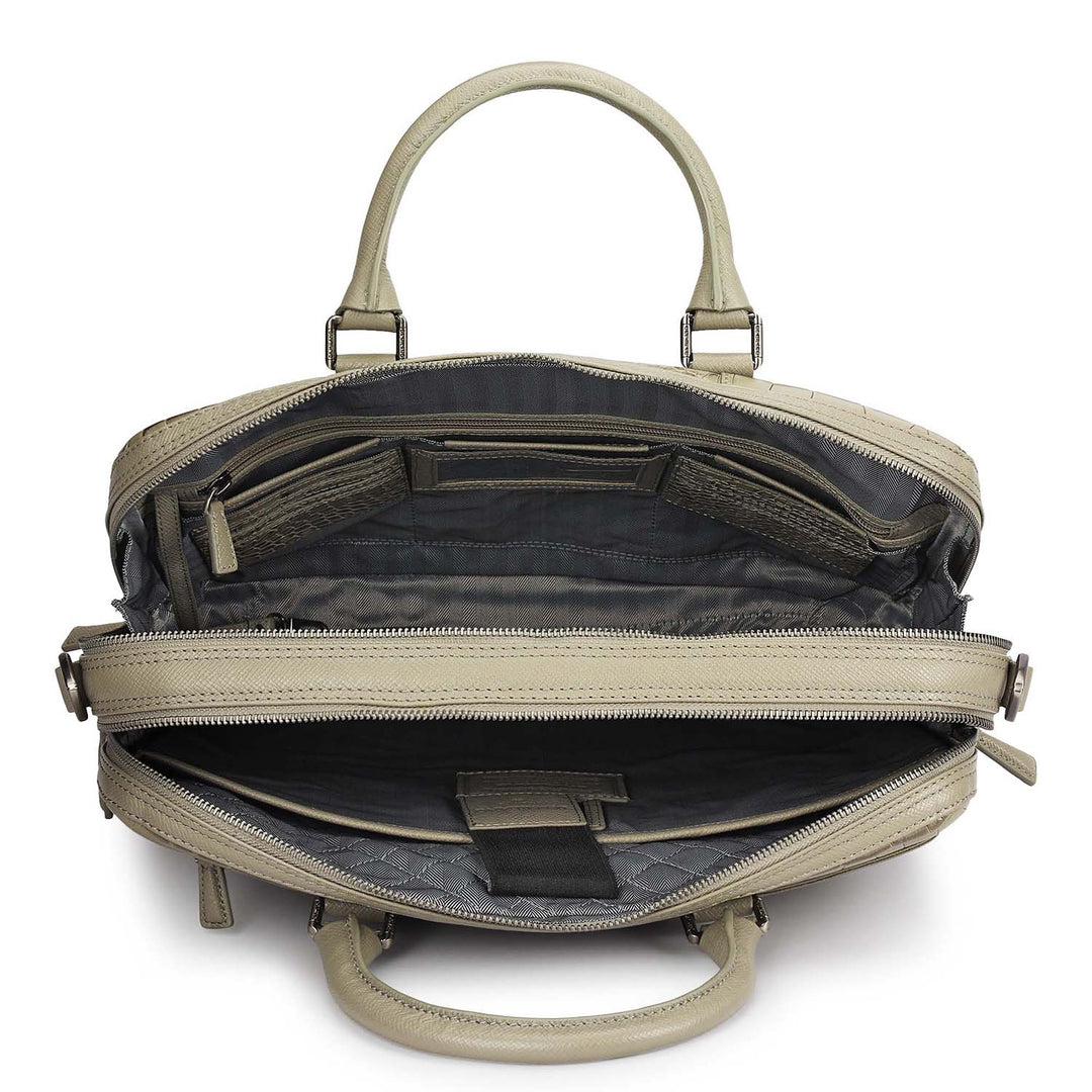 Croco Leather Laptop Bag - Stone Grey