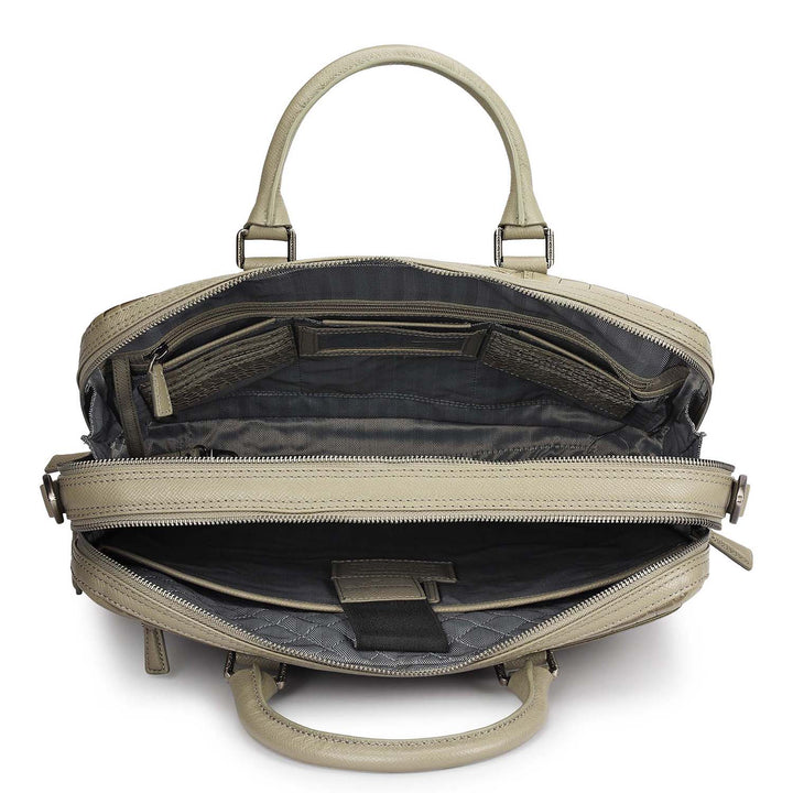 Croco Leather Laptop Bag - Stone Grey