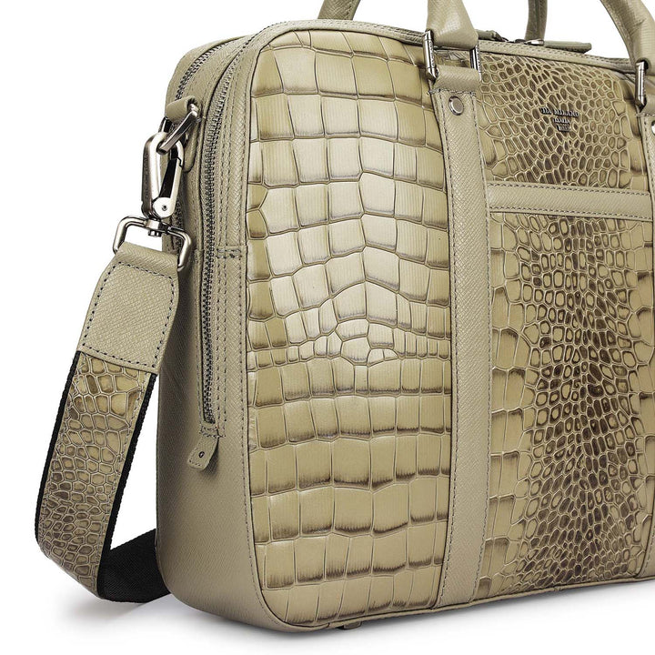Croco Leather Laptop Bag - Stone Grey