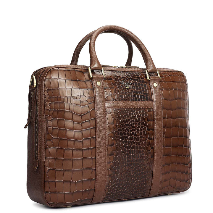 Croco Leather Laptop Bag - Walnut