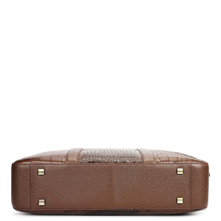 Croco Leather Laptop Bag - Walnut